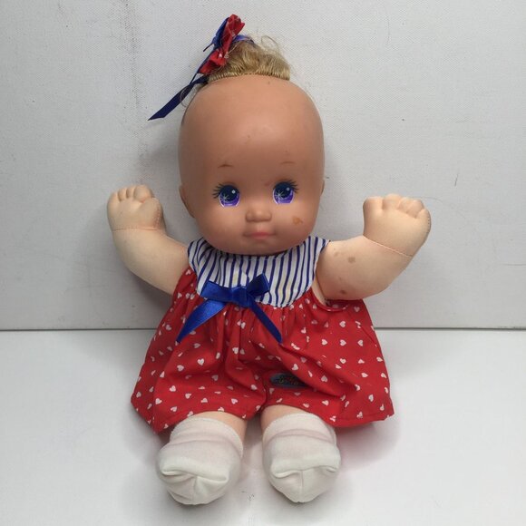Vintage Magic Nursery Baby Doll Patriotic Red White Blue Stars Stripes Dress Hug - Picture 3 of 11